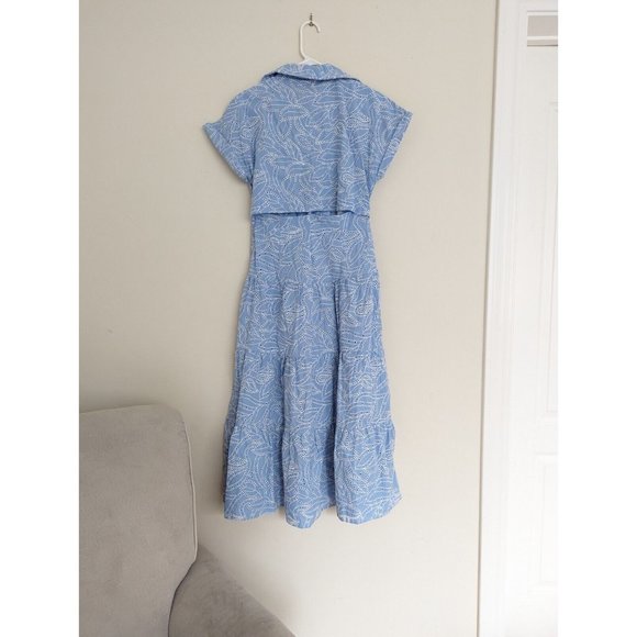ZARA Short Shirt With CutWork Embroidery - Blue/White